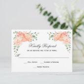 Peach Watercolor Floral Wedding RSVP Karte (Stehend Vorderseite)