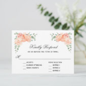 Peach Watercolor Floral Wedding RSVP mit Entreen Karte (Stehend Vorderseite)