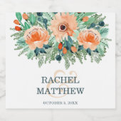Peach Watercolor Floral Wedding Schaumweinetikett (Einzelnes Label)