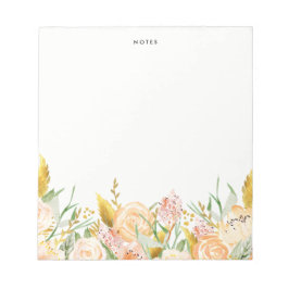Peach Watercolor Flowers with Gold Foil Foliage Notizblock