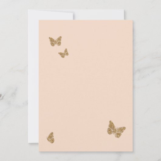 Peach Watercolor Golden Butterfly Quinceanera Einladung (Rückseite)