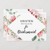 Peach Watercolor Jr. Bridesmaid Vorschlag Card (Vorne/Hinten)
