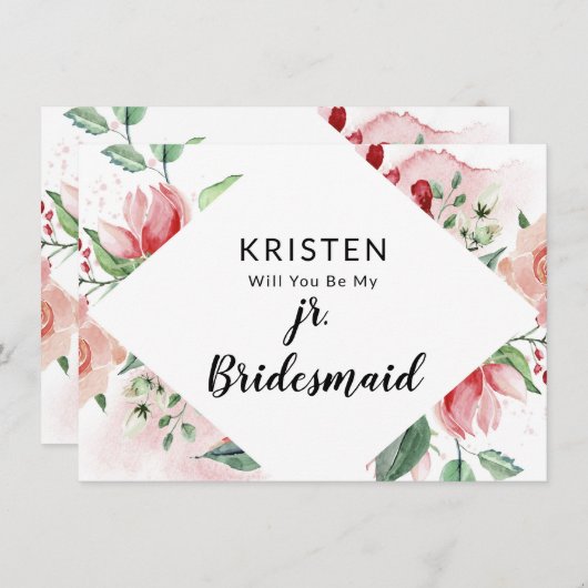 Peach Watercolor Jr. Bridesmaid Vorschlag Card (Vorne/Hinten)