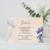 Peach Watercolor & Lila Daisis Wedding Details Begleitkarte (Stehend Vorderseite)