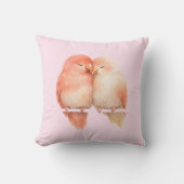  Peach Watercolor Love Birds Throw Pillow Kissen (Vorderseite)