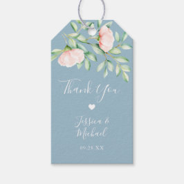 Peach Watercolor Rose Dusty Blue Wedding Vielen Da Geschenkanhänger