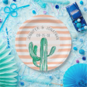 Peach Watercolor Stripes Cactus Southwest Wedding Pappteller (Party)