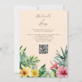 Peach Watercolor Tropical Blume QR Code Hochzeit Einladung (Rückseite)