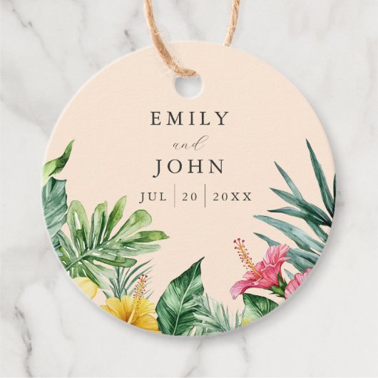 Peach Watercolor Tropical Floral Wedding Vielen Da Geschenkanhänger (Vorderseite)
