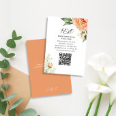 Peach Watercolor Wedding Floral QR Code RSVP Karte