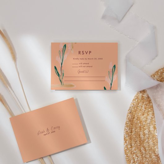 Peach Watercolor Wedding RSVP Card