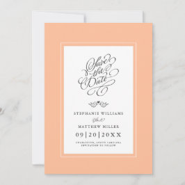 Peach Wedding Calligrafy Modern Printable Digital Save The Date