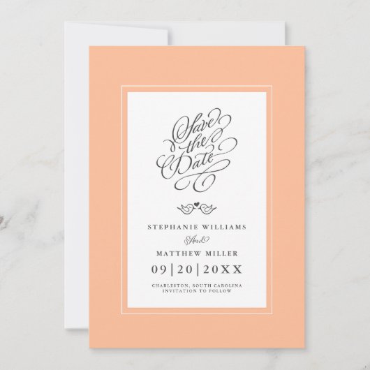 Peach Wedding Calligrafy Modern Printable Digital Save The Date (Vorderseite)