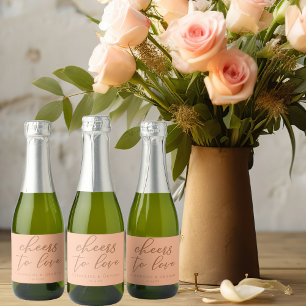 Peach Wedding Cheers zur Liebe Custom Mini Schaumweinetikett