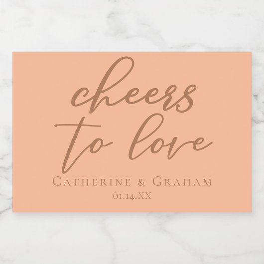 Peach Wedding Cheers zur Liebe Custom Mini Schaumweinetikett (Einzelnes Label)