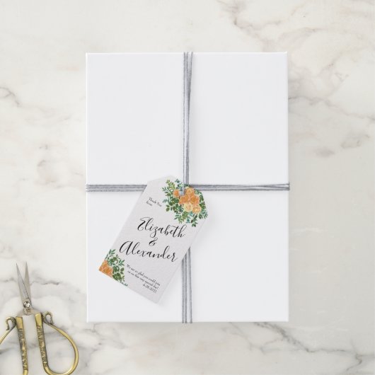 Peach Wedding Classic Floral Rose Geschenkanhänger (Mit Garn)