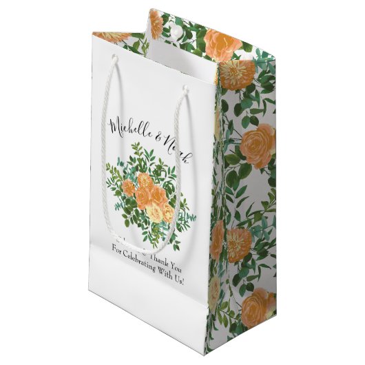 Peach Wedding Classic Floral Rose Kleine Geschenktüte (Vorderseite Schrägansicht)