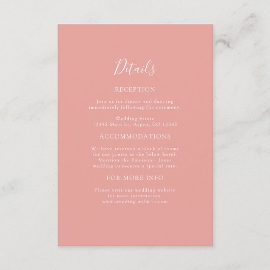 Peach Wedding Detail Enclosure Card Begleitkarte (Vorderseite)