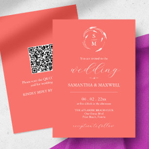 Peach Wedding Einladung mit QR Code