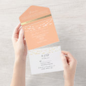 Peach Wedding Einladung mit String Lights (Abreißen)