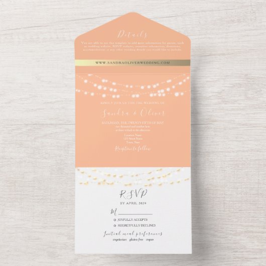 Peach Wedding Einladung mit String Lights (Innen Boden)