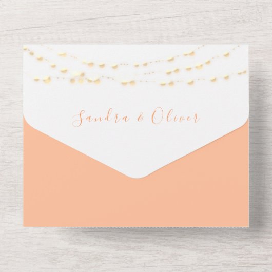 Peach Wedding Einladung mit String Lights (Rückseite)