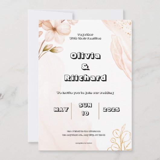 Peach Wedding Einladung mit Watercolor Blume (Vorderseite)