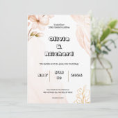 Peach Wedding Einladung mit Watercolor Blume (Stehend Vorderseite)