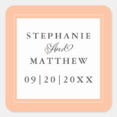 Peach Wedding Elegant Calligraphy Chic Favoriten Quadratischer Aufkleber (Vorderseite)