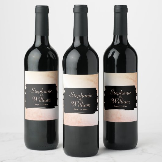 Peach Wedding Names and Date Weinetikett (Flaschen)