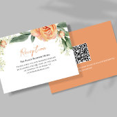 Peach Wedding Reception Floral QR Code Begleitkarte