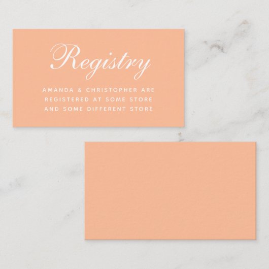 Peach Wedding Registry Calligraphy Enclosure Card Begleitkarte (Vorne/Hinten)
