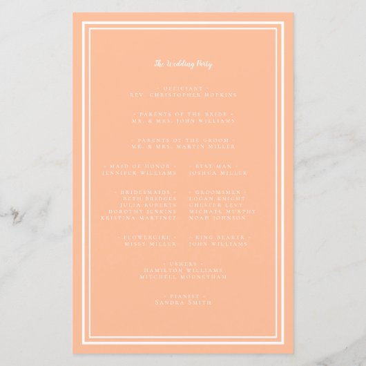 Peach Wedding Script Classic Chic Zeremony Program (Rückseite)