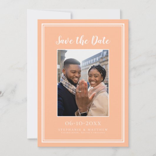Peach Wedding Verlobung Foto Picture Modern Save The Date (Vorderseite)