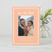 Peach Wedding Verlobung Foto Picture Modern Save The Date (Stehend Vorderseite)