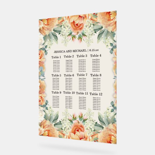 Peach Weiße Blumengrün Hochzeitsstift Acrylschild (Winkel)