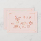 Peach Whimsical Doodle Hand Gezeichnet Brautparty Dankeskarte (Vorne/Hinten)