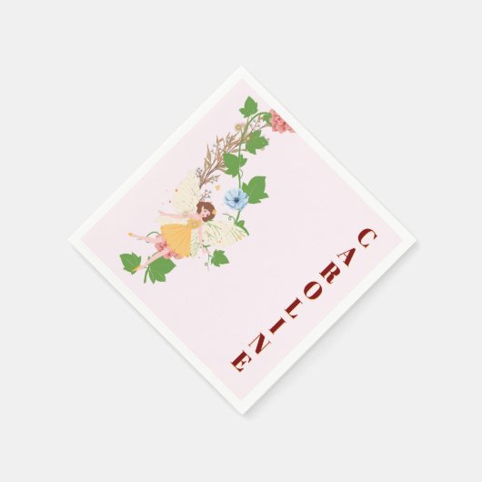 Peach Whimsical Fairy Floral Vines Custom Text Serviette (Ecke)