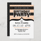 Peach White Black Herringbone Birthday Einladung (Vorne/Hinten)