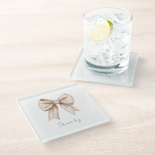 Peach White Bow Glasuntersetzer (Schrägansicht)