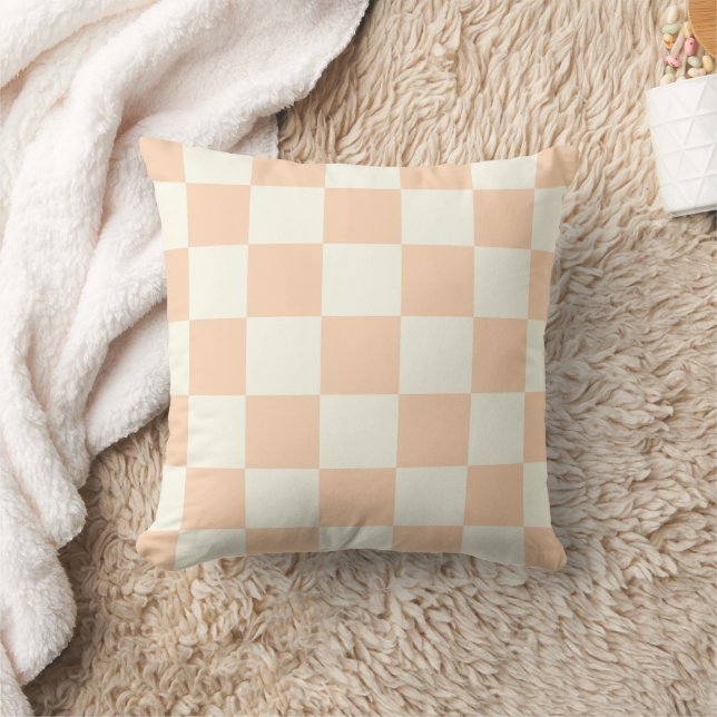 Peach White Checkerboard Pillow Kissen (Decke)