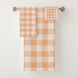 Peach White Checkered Gingham Pattern Badhandtuch Set