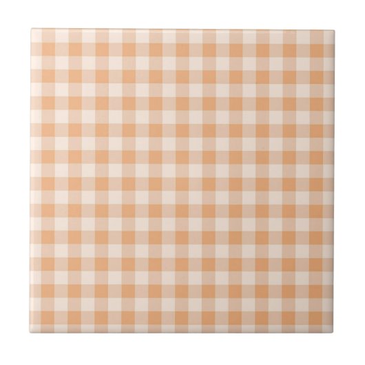Peach White Checkered Gingham Pattern Fliese (Vorderseite)