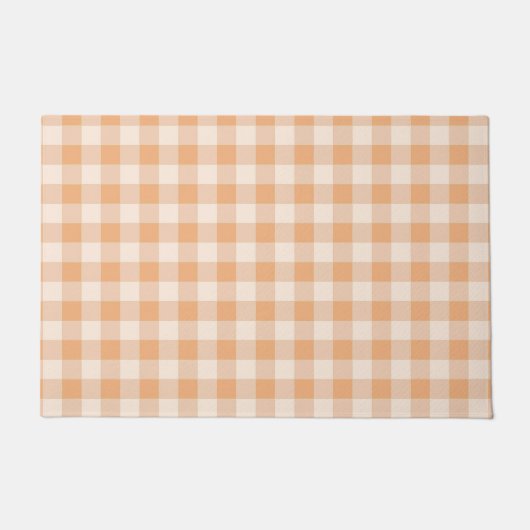 Peach White Checkered Gingham Pattern Fußmatte (Vorderseite)