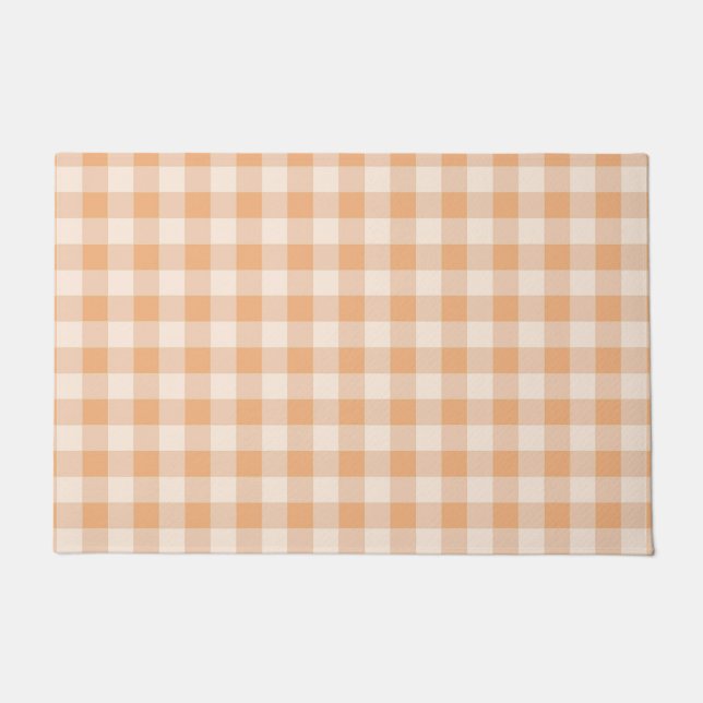 Peach White Checkered Gingham Pattern Fußmatte (Vorderseite)
