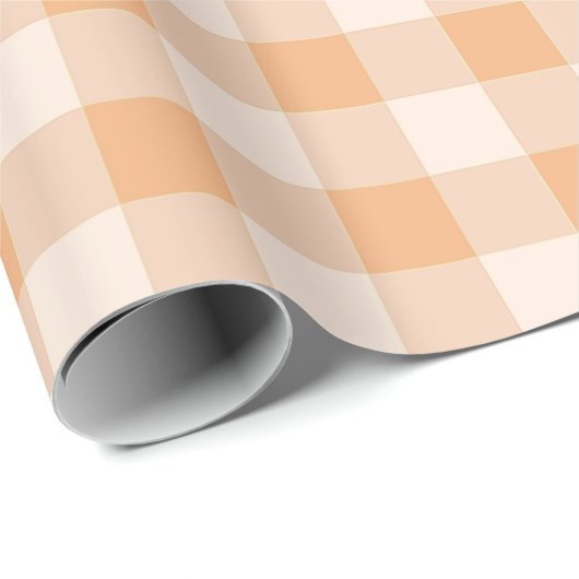 Peach White Checkered Gingham Pattern Geschenkpapier (Rolleneckpunkt)