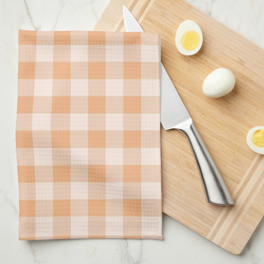 Peach White Checkered Gingham Pattern Geschirrtuch (Viertel Falte)