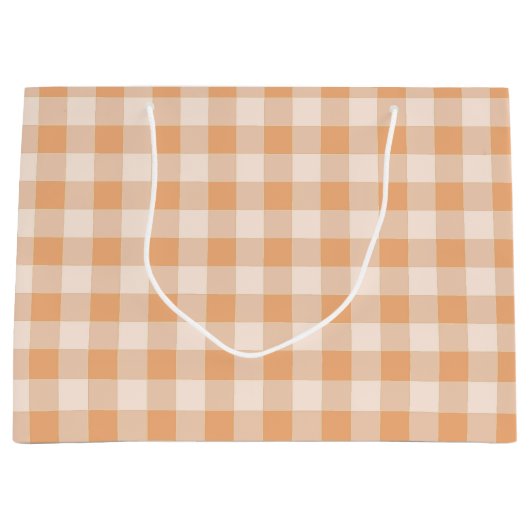 Peach White Checkered Gingham Pattern Große Geschenktüte (Vorderseite)