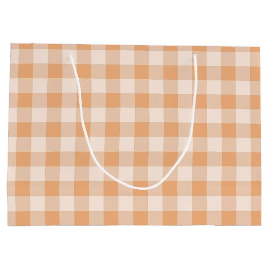 Peach White Checkered Gingham Pattern Große Geschenktüte (Rückseite)