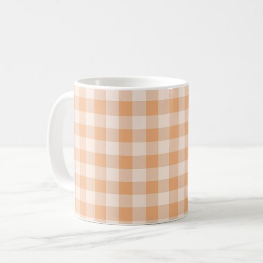 Peach White Checkered Gingham Pattern Kaffeetasse (Vorderseite Links)